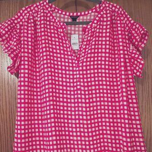 Ann Taylor hot pink checked blouse - Barbie fun! NWT Size L